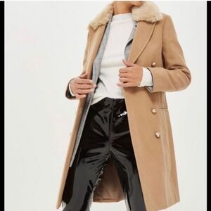Topshop Camel Trench Coat with Faux Fur Collar